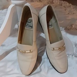 Gently loved leather flats with gold embellishment